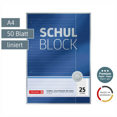 Schulblock Premium | A4, Lineatur 25, 50 Blatt, blau
