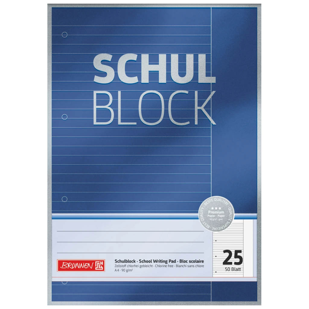 Schulblock Premium | A4, Lineatur 25, 50 Blatt, blau
