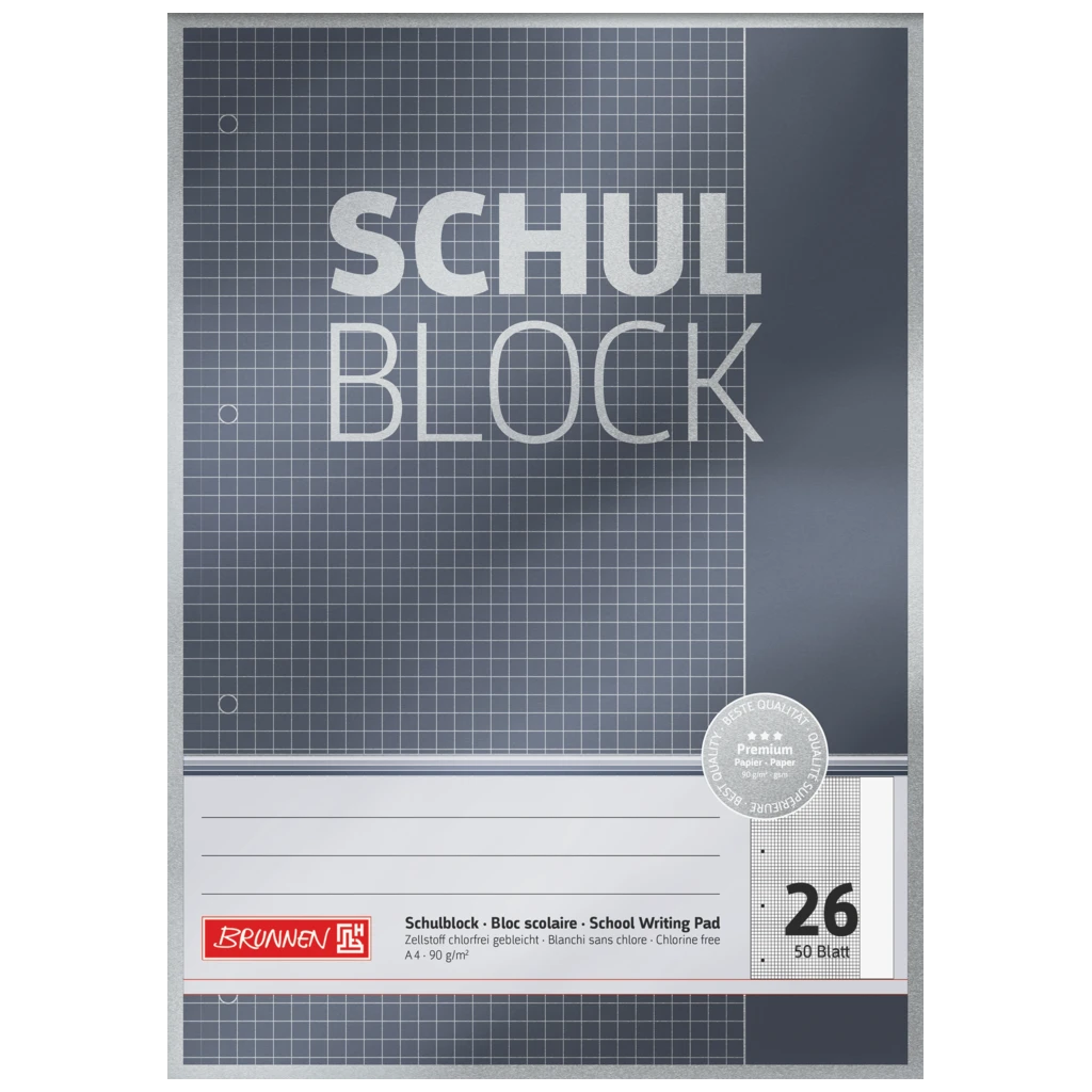 Schulblock Premium | A4, Lineatur 26, 50 Blatt, grau