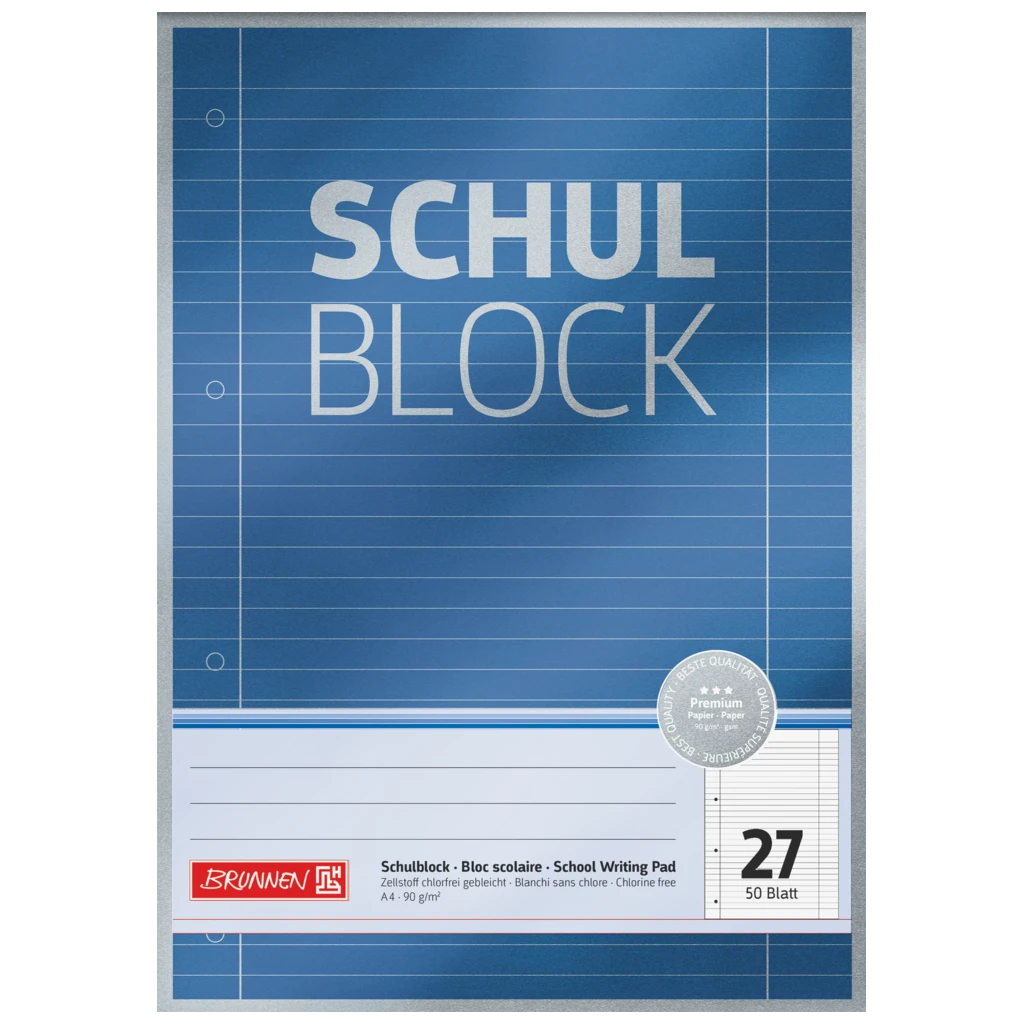 Schulblock Premium | A4, Lineatur 27, 50 Blatt, blau