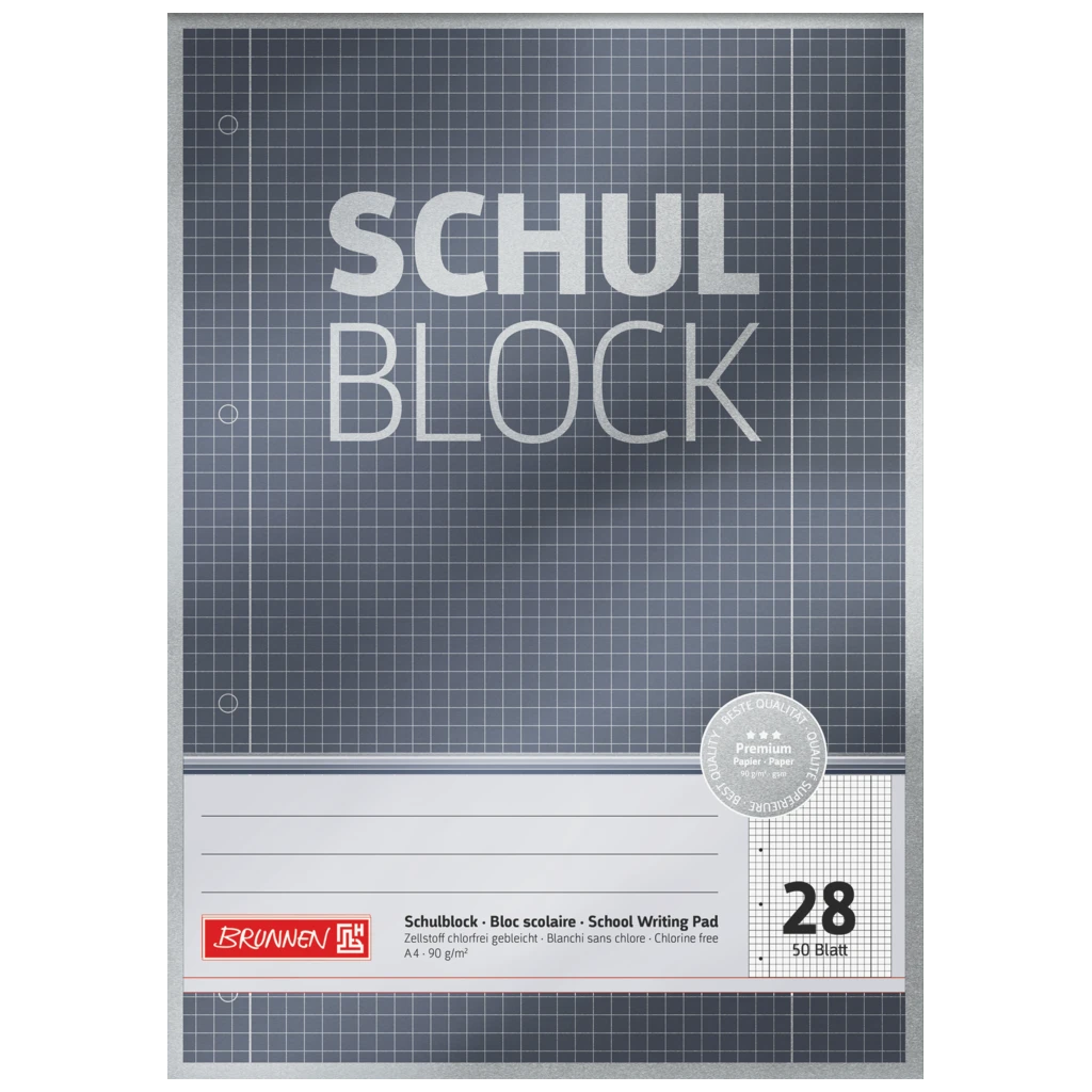 Schulblock Premium | A4, Lineatur 28, 50 Blatt, grau