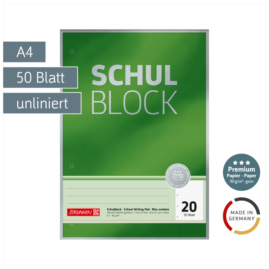 Schulblock Premium | A4, Lineatur 20, 50 Blatt, grün