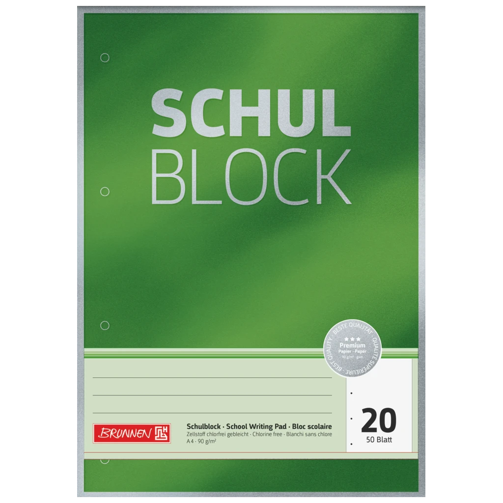 Schulblock Premium | A4, Lineatur 20, 50 Blatt, grün