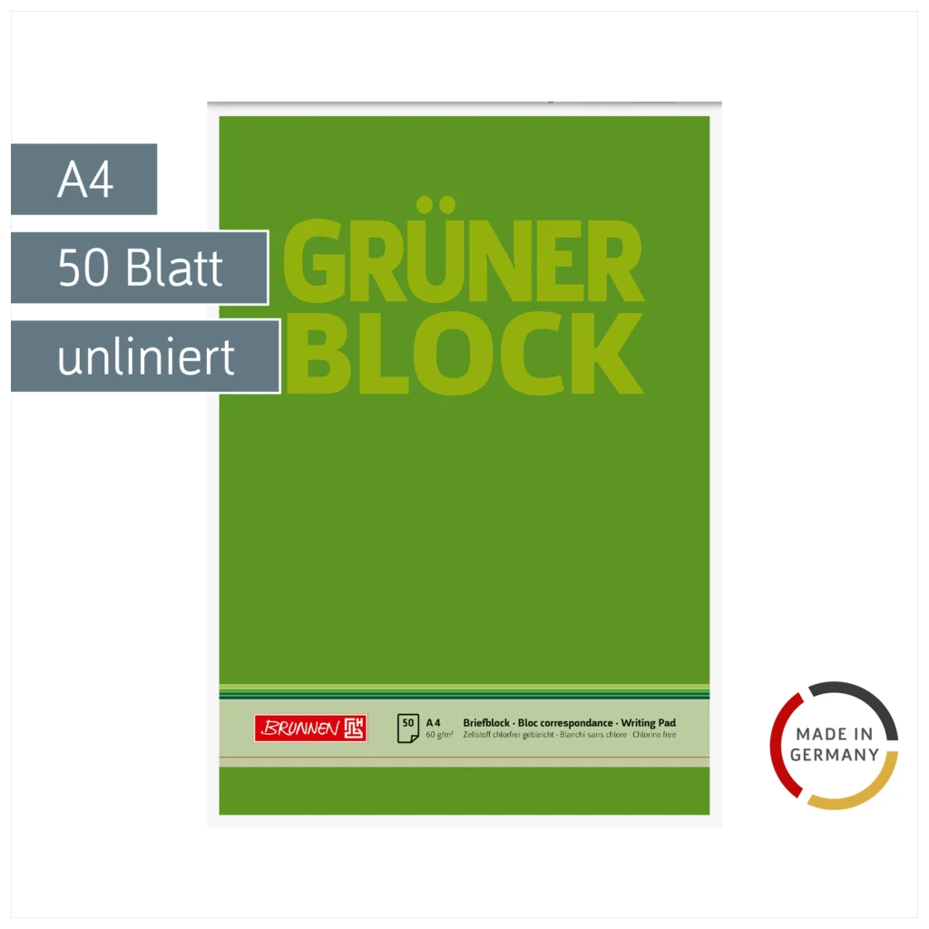 Briefblock „Grüner Block“ | A4, Lineatur 20, 50 Blatt, grün