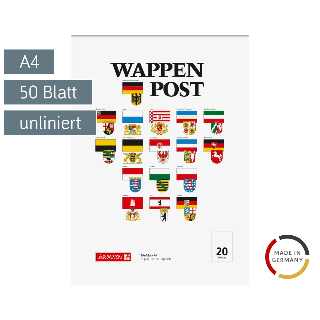 Briefblock „Wappen-Post“ | A4, Lineatur 20, 50 Blatt, mehrfarbig
