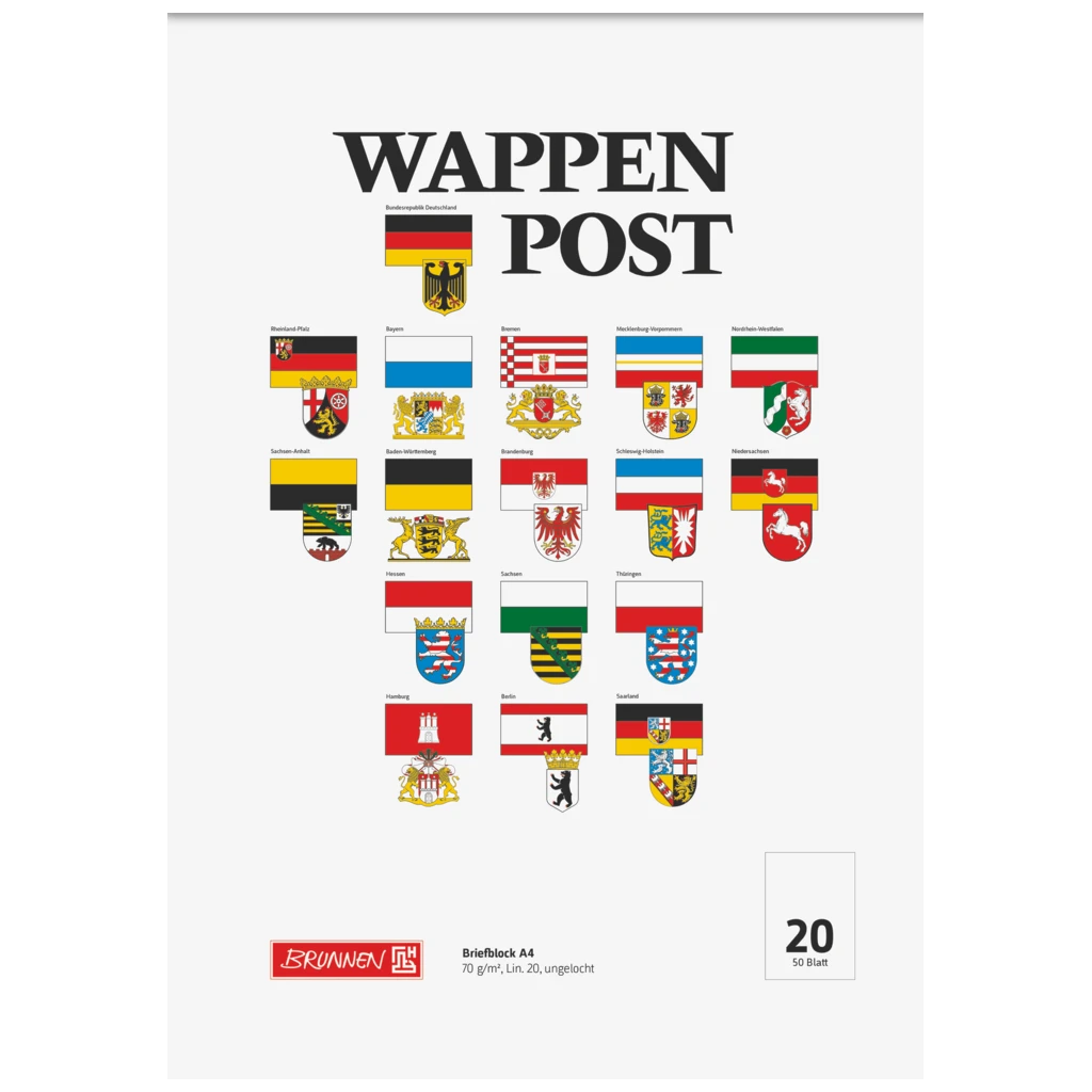 Briefblock „Wappen-Post“ | A4, Lineatur 20, 50 Blatt, mehrfarbig