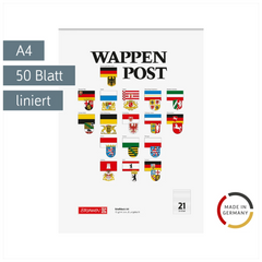 Briefblock „Wappen-Post“ | A4, Lineatur 21, 50 Blatt, mehrfarbig