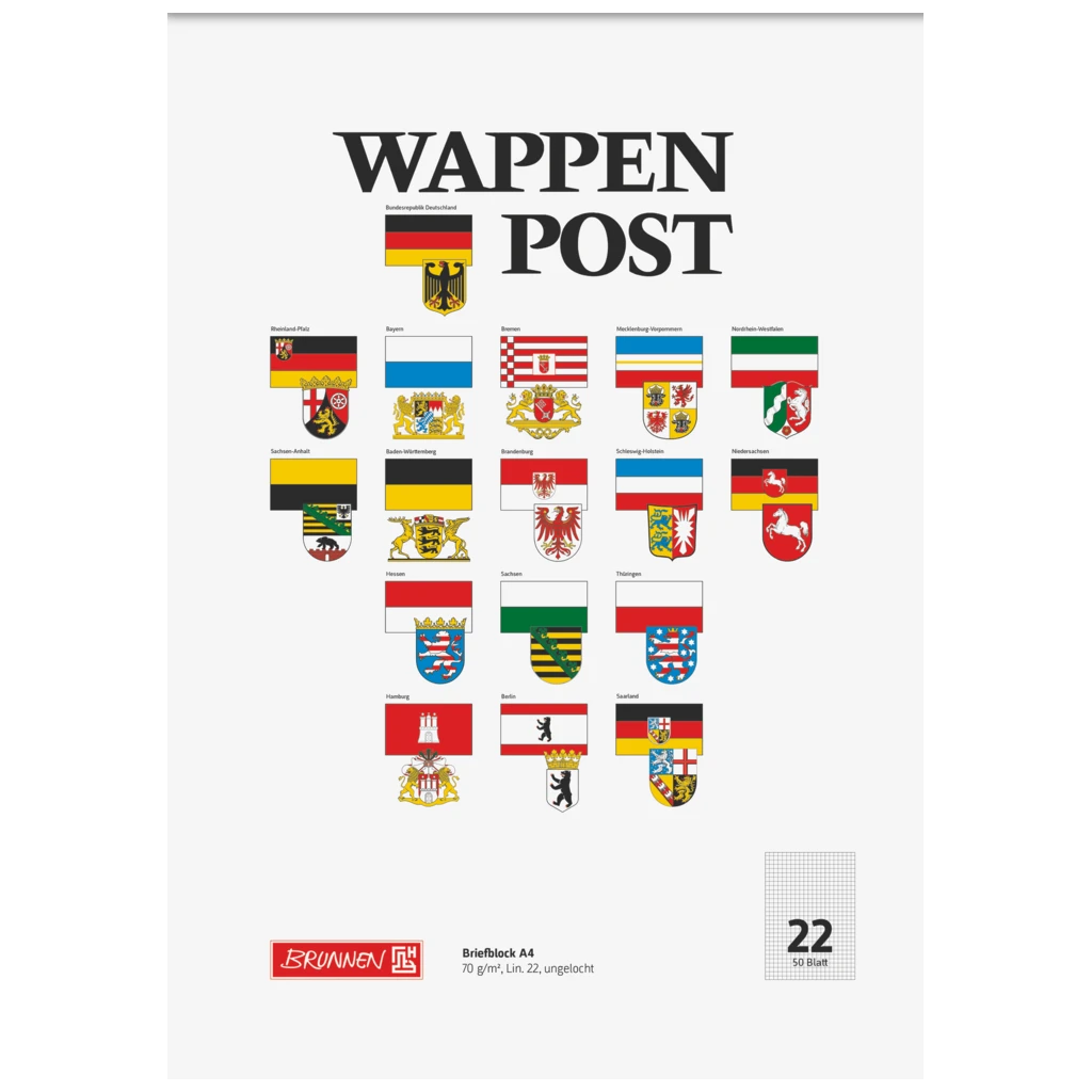 Briefblock „Wappen-Post“ | A4, Lineatur 22, 50 Blatt, mehrfarbig