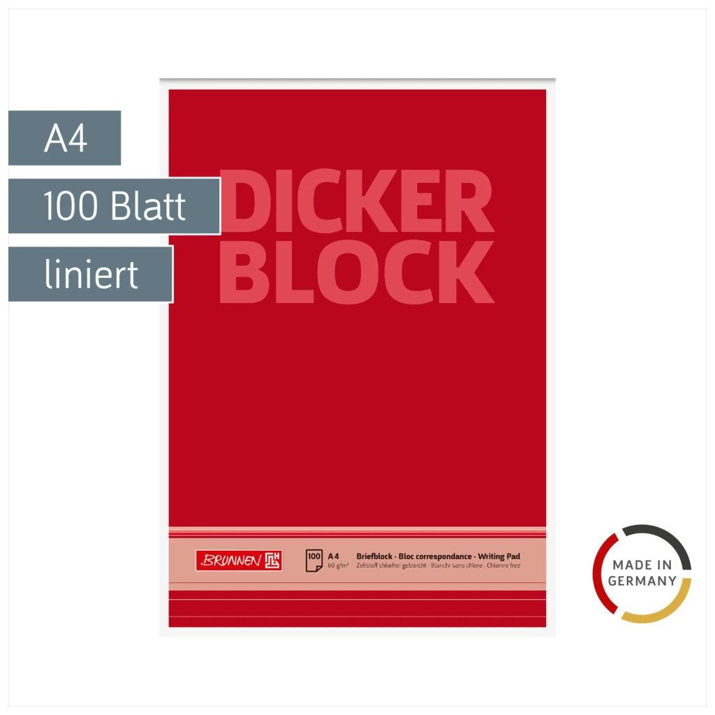 Briefblock „Dicker Block“ | A4, Lineatur 21, 100 Blatt, rot