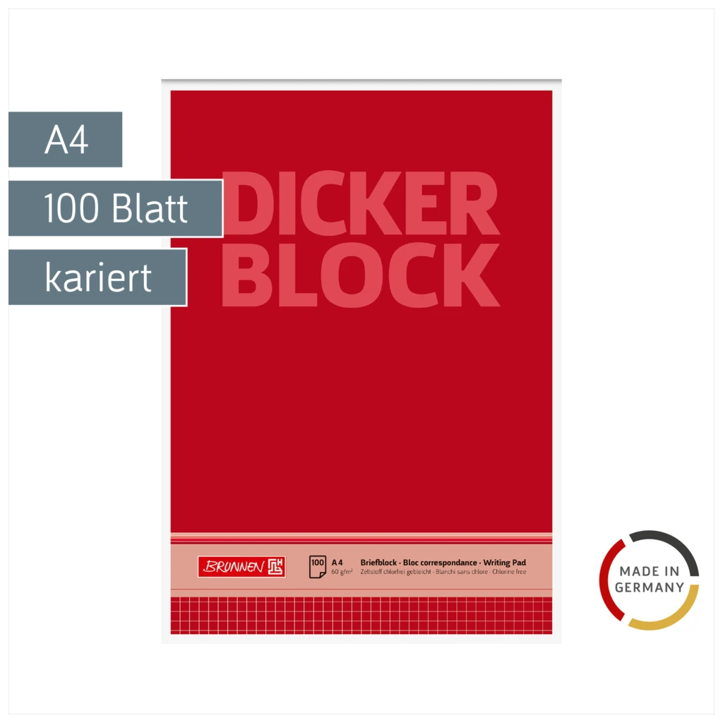 Briefblock „Dicker Block“ | A4, Lineatur 22, 100 Blatt, rot