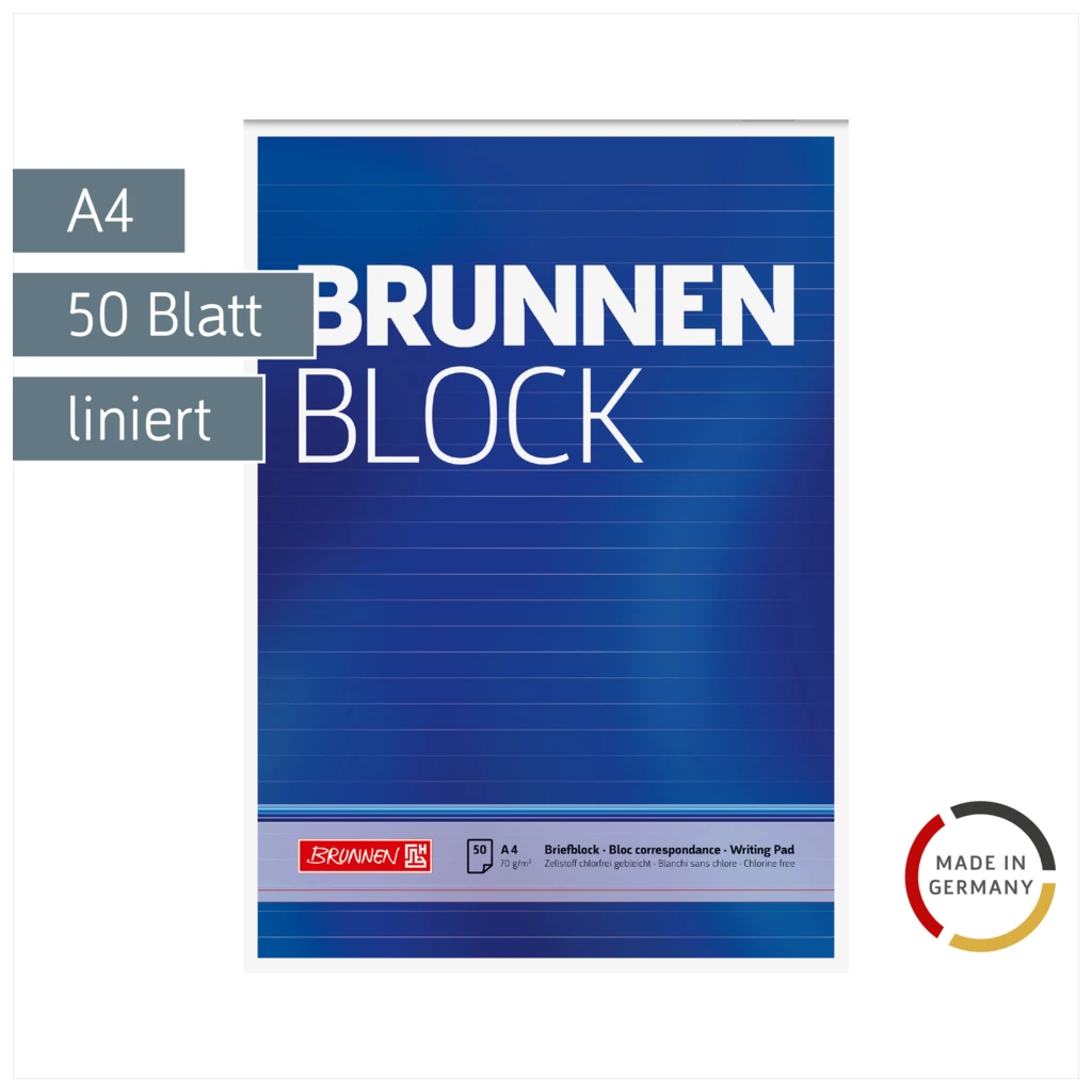 Briefblock „BRUNNEN-Block“ | A4, Lineatur 21, 50 Blatt, blau