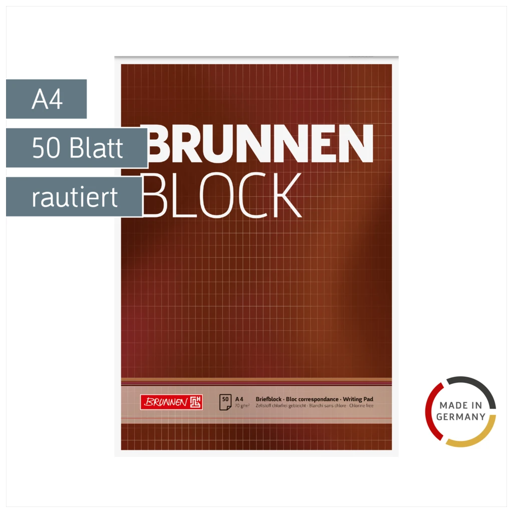 Briefblock „BRUNNEN-Block“ | A4, Lineatur 23, 50 Blatt, braun