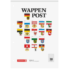 Briefblock „Wappen-Post“ gelocht | A4, Lineatur 38, 50 Blatt, mehrfarbig