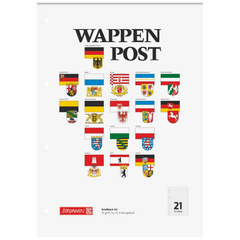 Briefblock „Wappen-Post“ gelocht | A4, Lineatur 21, 50 Blatt, mehrfarbig