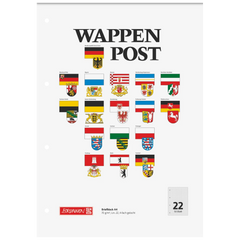 Briefblock „Wappen-Post“ gelocht | A4, Lineatur 22, 50 Blatt, mehrfarbig