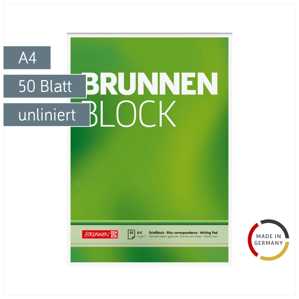 Briefblock „BRUNNEN-Block“ gelocht | A4, Lineatur 20, 50 Blatt, grün