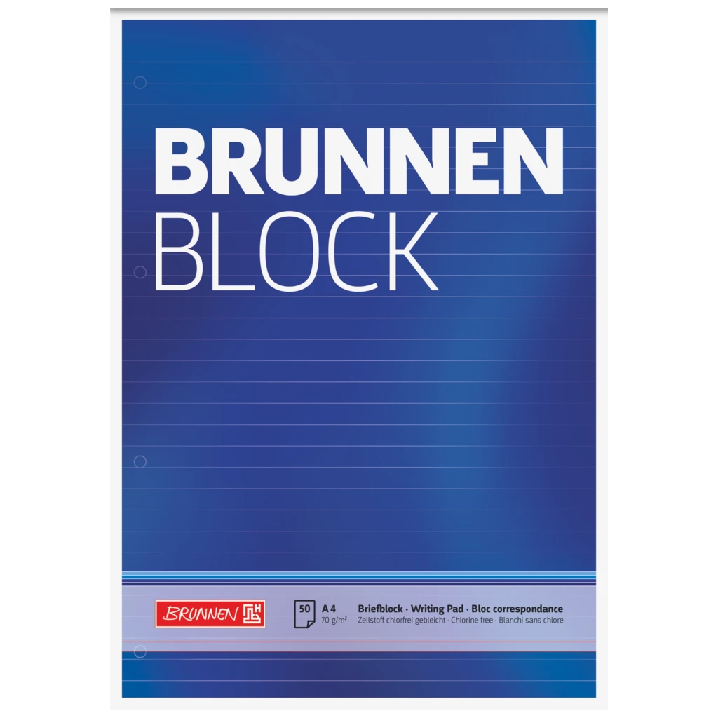 Briefblock „BRUNNEN-Block“ gelocht | A4, Lineatur 21, 50 Blatt, blau