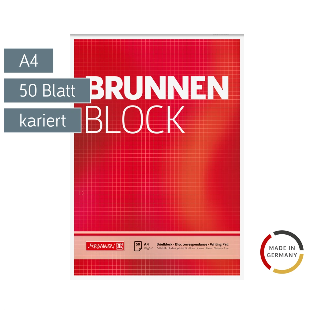 Briefblock „BRUNNEN-Block“ gelocht | A4, Lineatur 22, 50 Blatt, rot