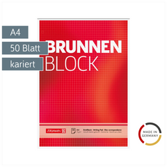 Briefblock „BRUNNEN Block“ gelocht | A4, Lineatur 22, 50 Blatt, rot