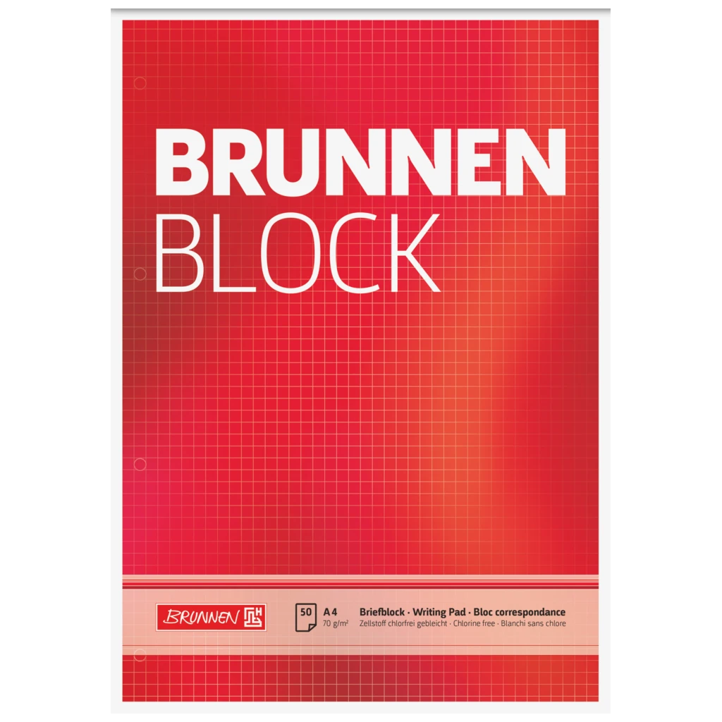 Briefblock „BRUNNEN-Block“ gelocht | A4, Lineatur 22, 50 Blatt, rot