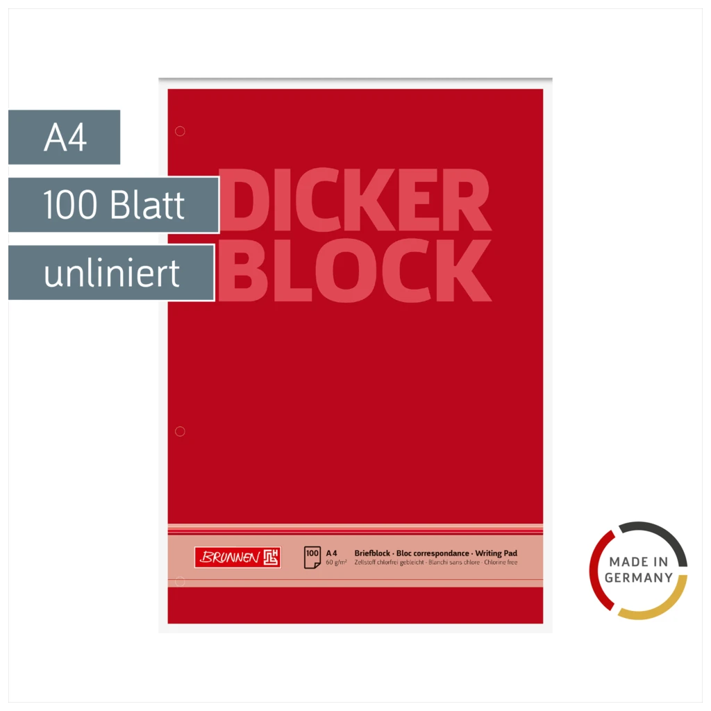Briefblock „Dicker Block“ gelocht | A4, Lineatur 20, 100 Blatt, rot