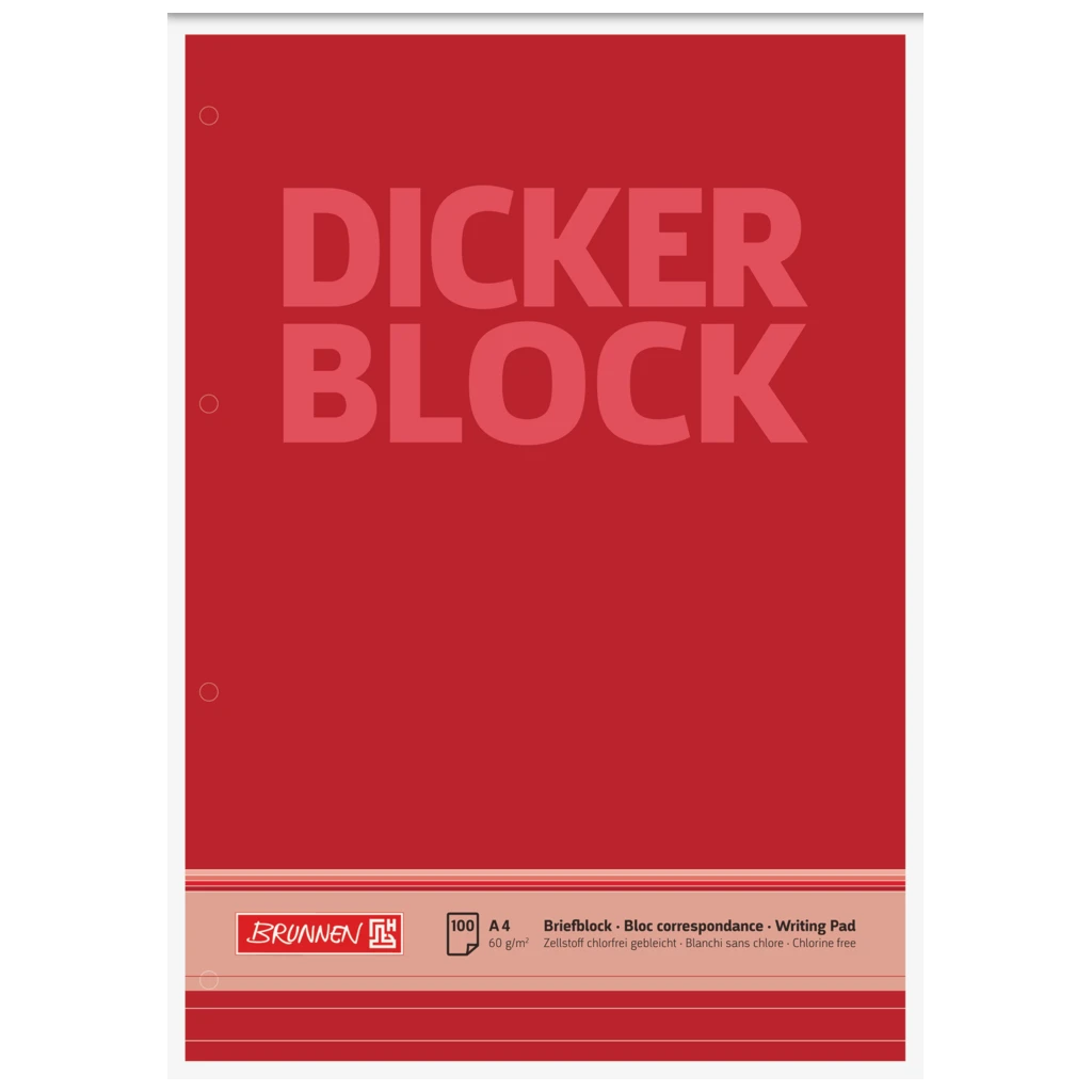Briefblock „Dicker Block“ gelocht | A4, Lineatur 21, 100 Blatt, rot
