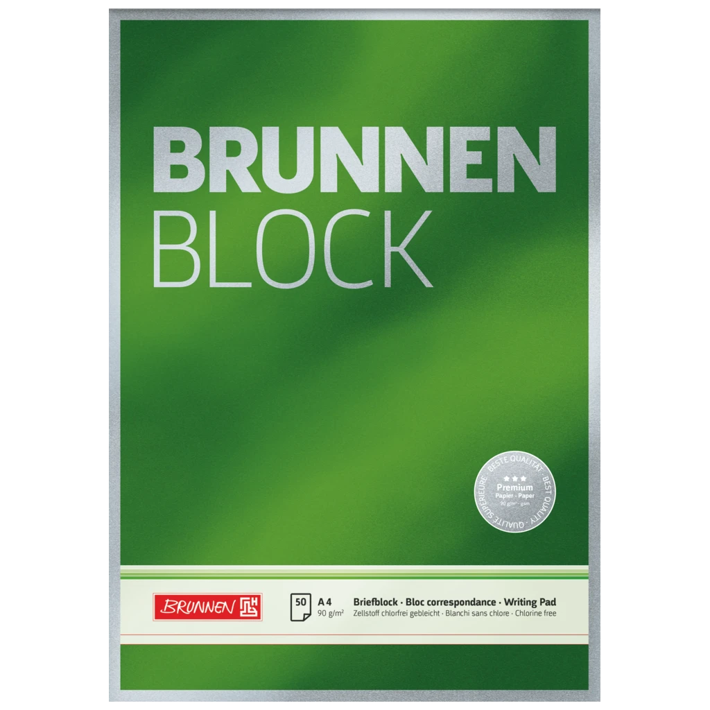 Briefblock Premium „BRUNNEN-Block“ | A4, Lineatur 20, 50 Blatt, grün
