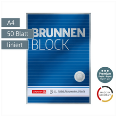 Briefblock Premium „BRUNNEN Block“ | A4, Lineatur 21, 50 Blatt, blau