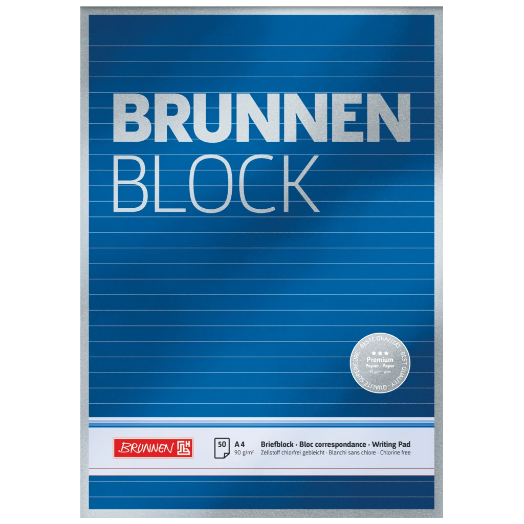 Briefblock Premium „BRUNNEN-Block“ | A4, Lineatur 21, 50 Blatt, blau