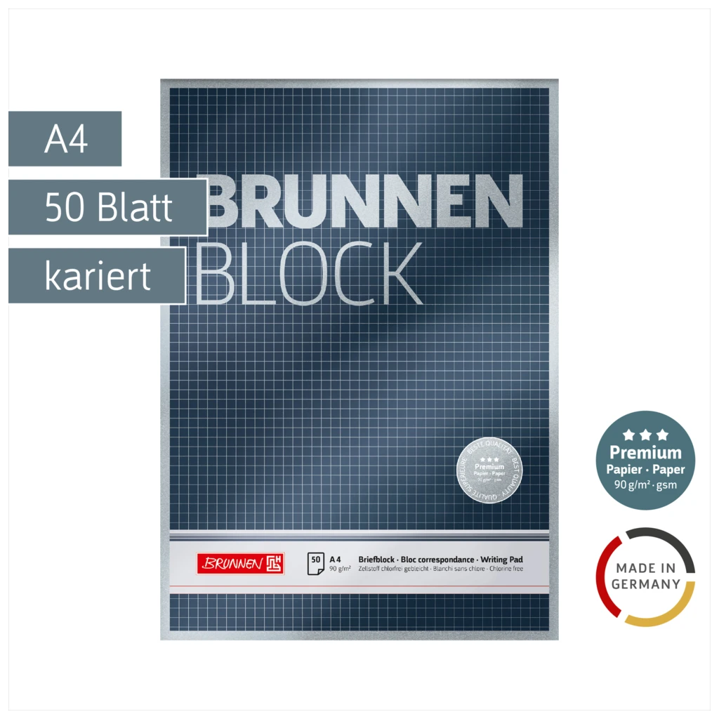 Briefblock Premium „BRUNNEN Block“ | A4, Lineatur 22, 50 Blatt, blau