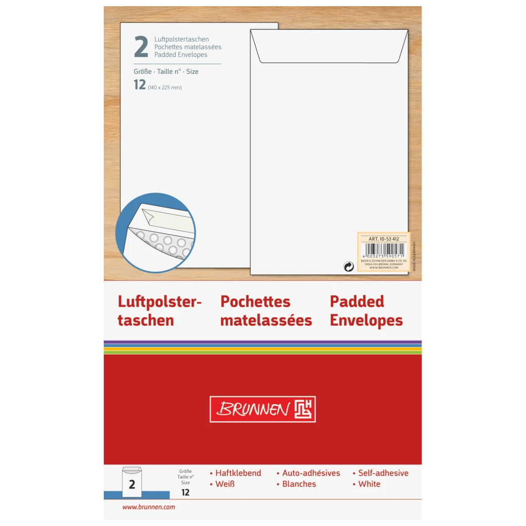 Luftpolstertaschen | 140×225 mm, 12, 75 g/m², weiß, 2 Stück