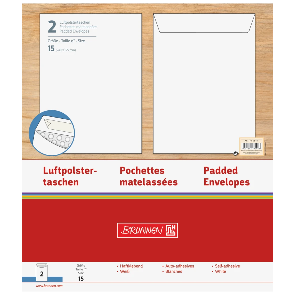 Luftpolstertaschen | 240×275 mm, 15, 75 g/m², weiß, 2 Stück