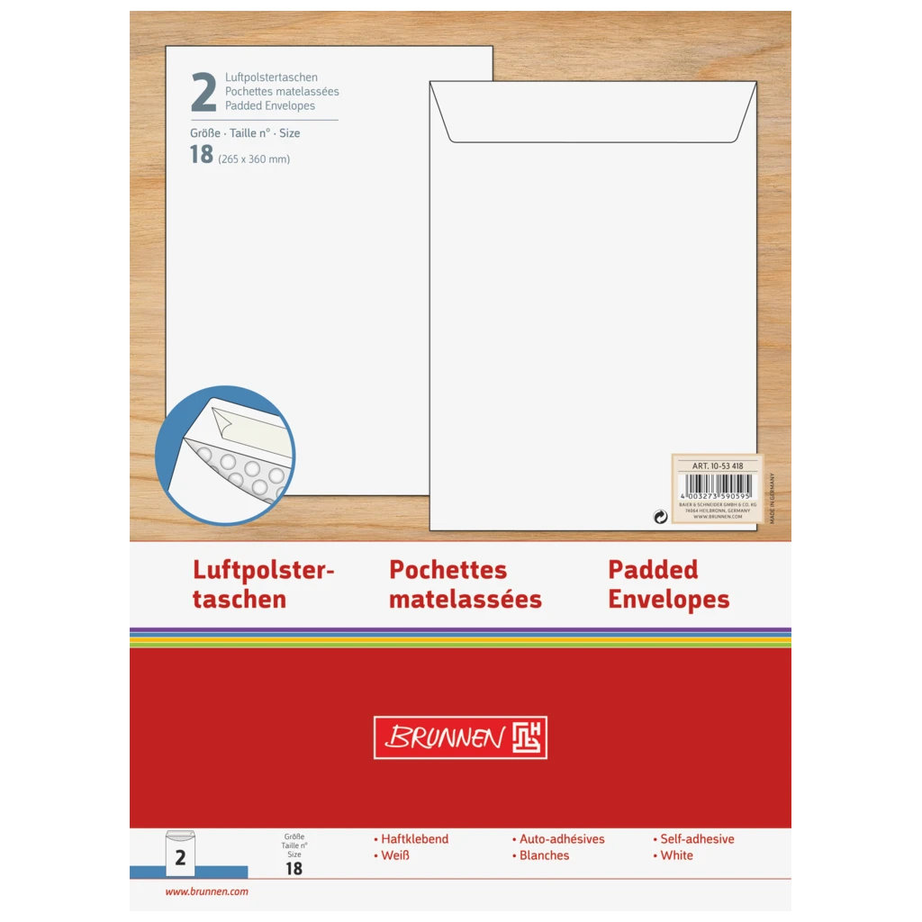 Luftpolstertaschen | 240×350 mm, 18, 75 g/m², weiß, 2 Stück