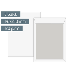 Versandtaschen mit Kartonrückwand | 176×250 mm, B5, 120 g/m², weiß, 5 Stück