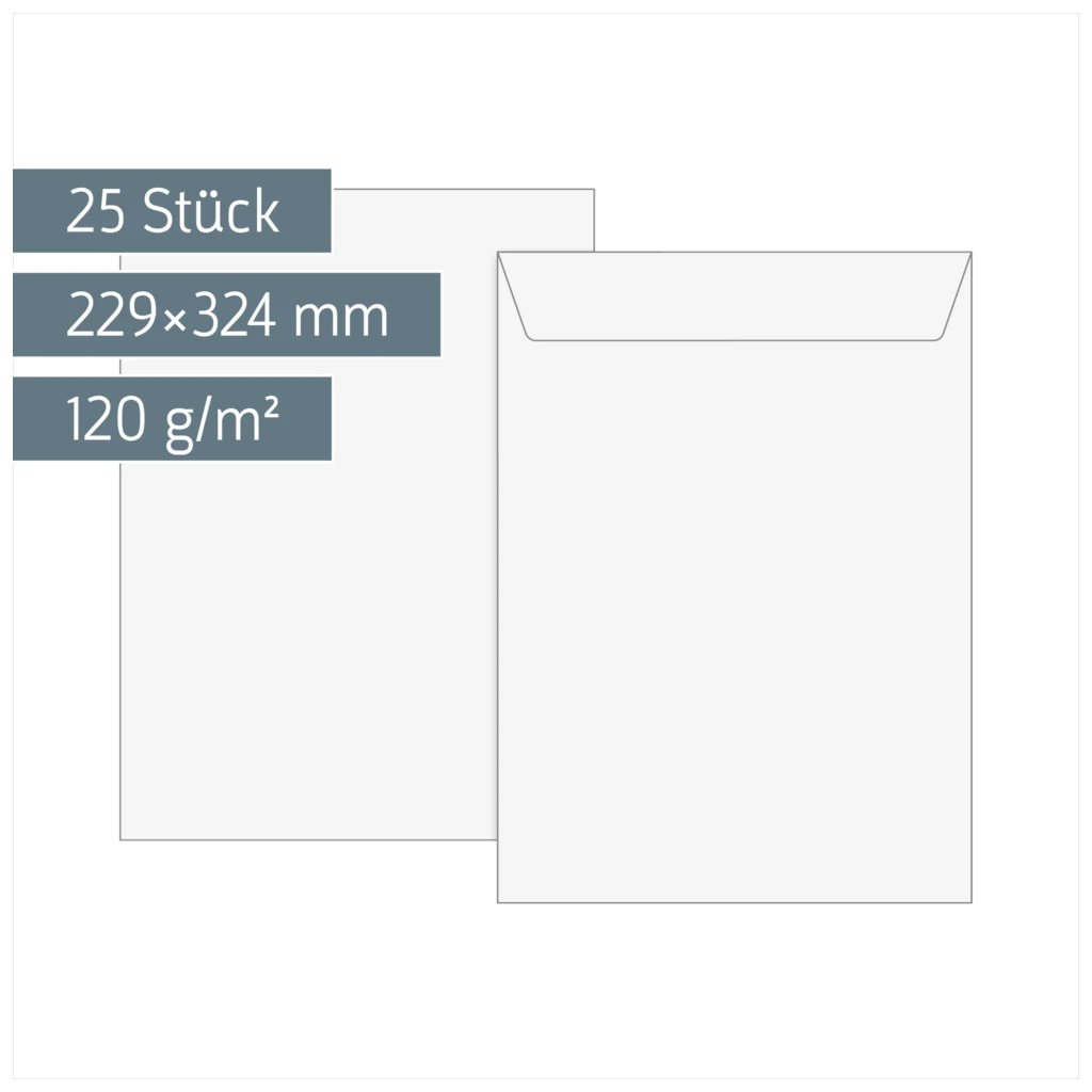 Versandtaschen | 229×324 mm, C4, 120 g/m², weiß, 25 Stück