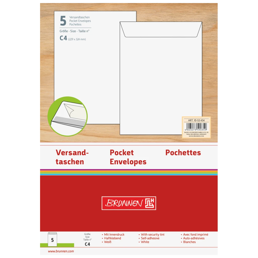 Versandtaschen | 229×324 mm, C4, 120 g/m², weiß, 5 Stück