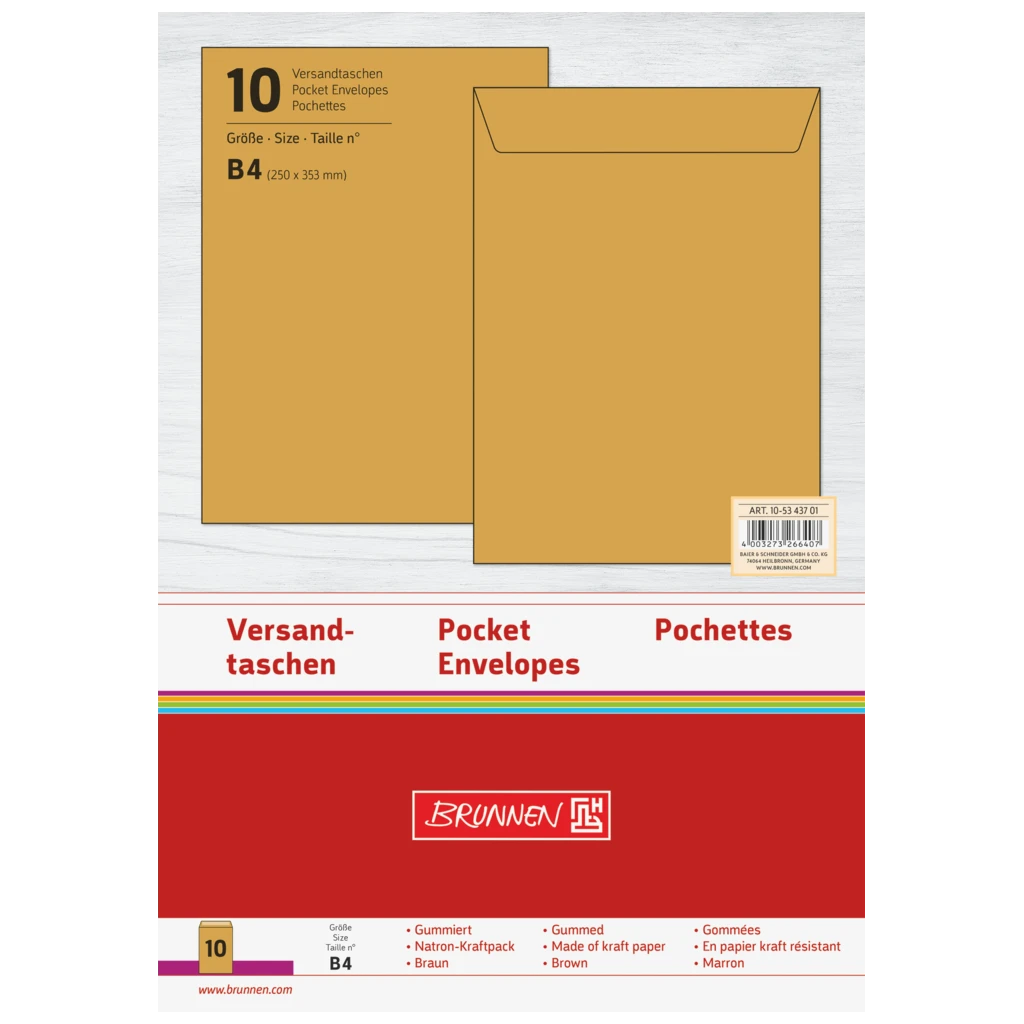 Versandtaschen | 250×353 mm, B4, 110 g/m², braun, 10 Stück