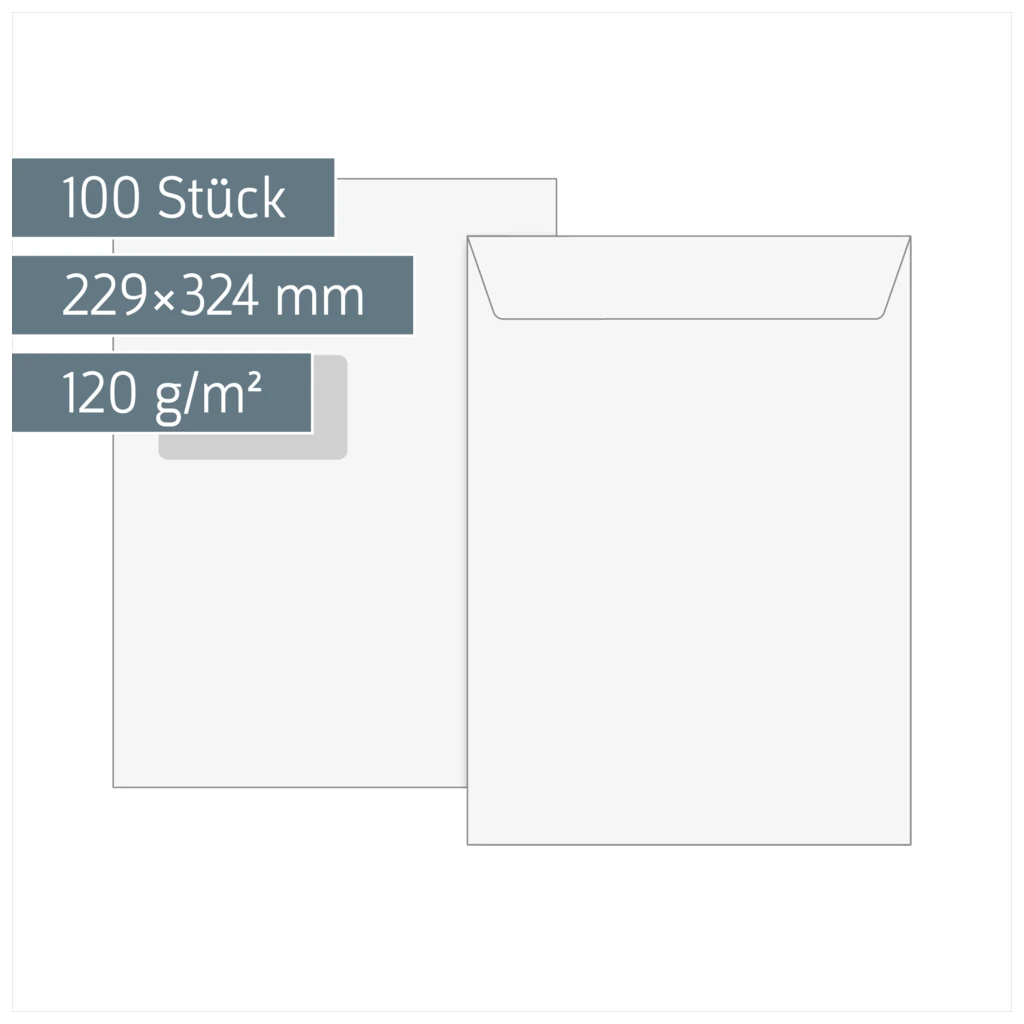 Versandtaschen mit Fenster | 229×324 mm, C4, 120 g/m², weiß, 100 Stück