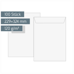 Versandtaschen mit Fenster | 229×324 mm, C4, 120 g/m², weiß, 100 Stück