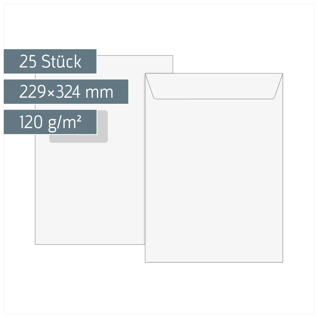Versandtaschen mit Fenster | 229×324 mm, C4, 120 g/m², weiß, 25 Stück
