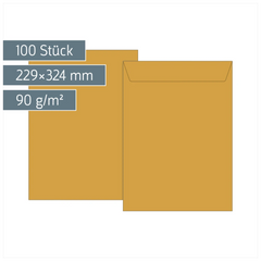 Versandtaschen | 229×324 mm, C4, 90 g/m², braun, 100 Stück