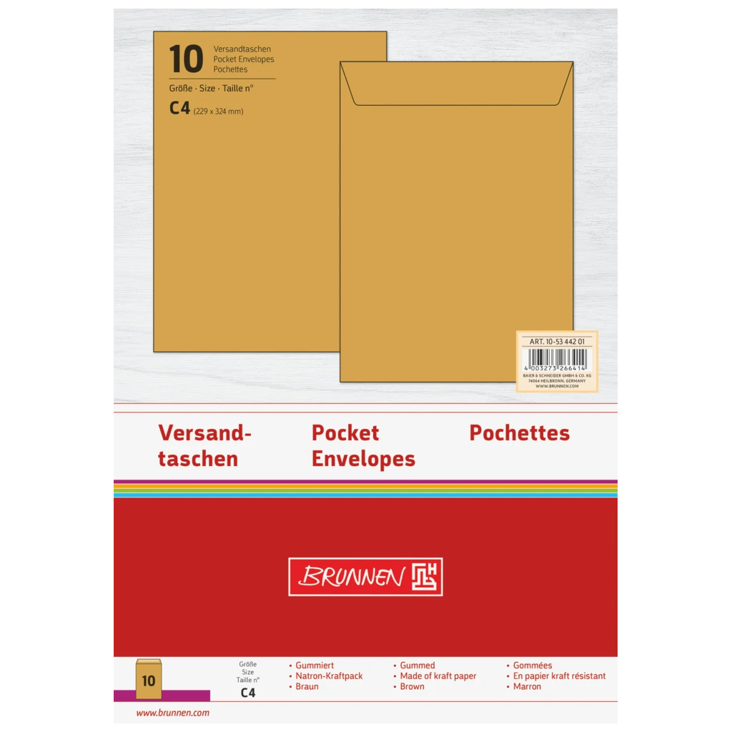 Versandtaschen | 229×324 mm, C4, 90 g/m², braun, 10 Stück