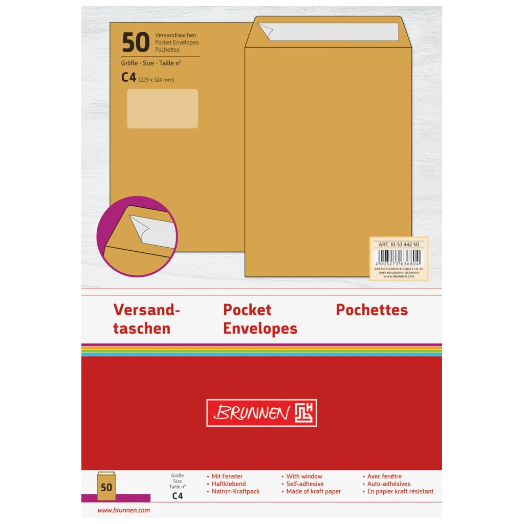 Versandtaschen | 229×324 mm, C4, 90 g/m², braun, 50 Stück