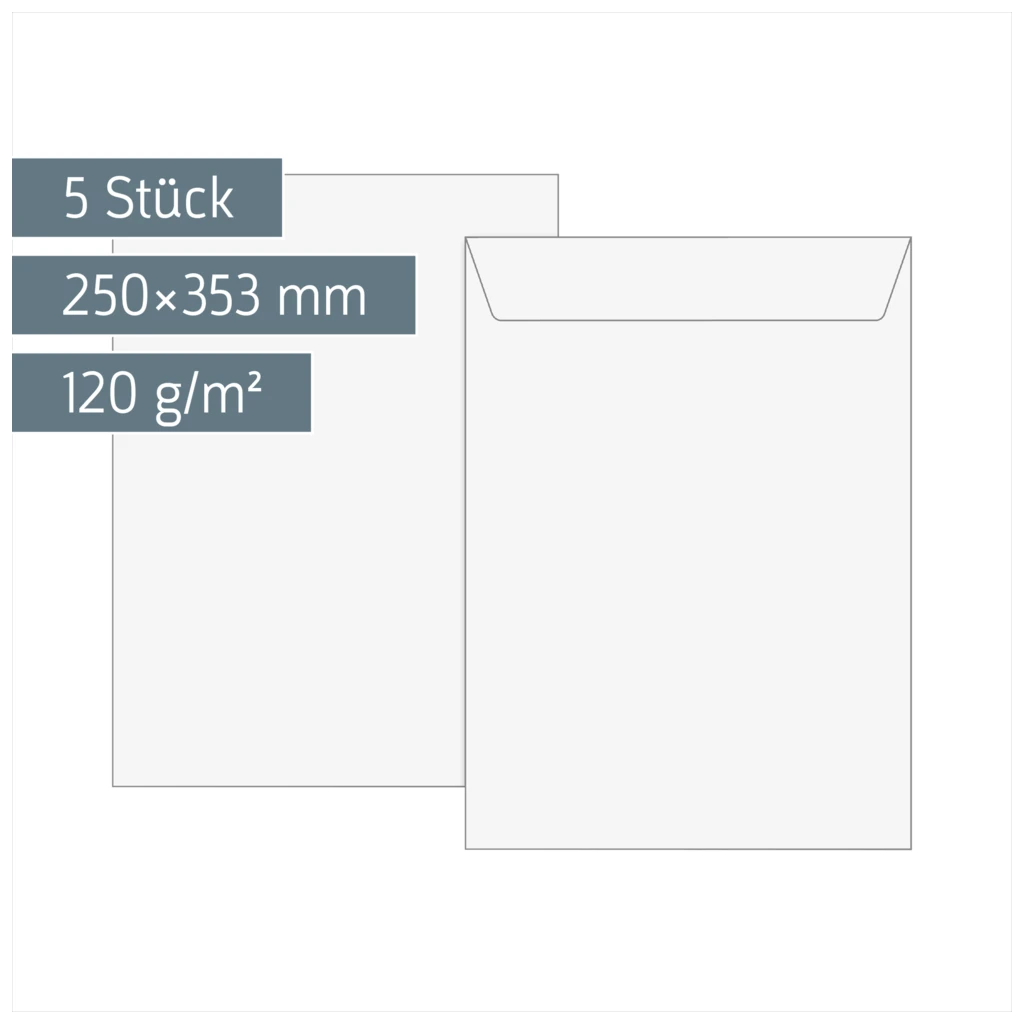 Versandtaschen | 250×353 mm, B4, 120 g/m², weiß, 5 Stück
