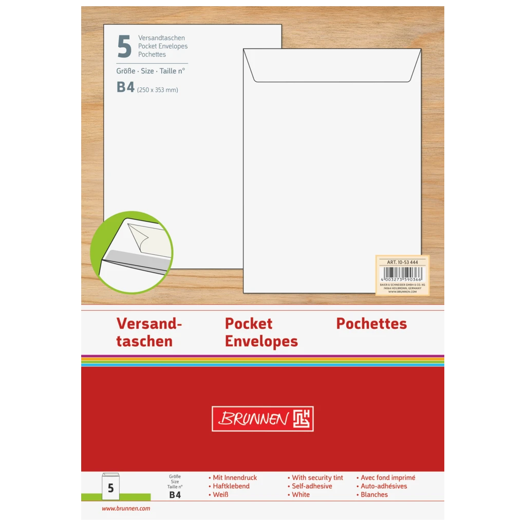 Versandtaschen | 250×353 mm, B4, 120 g/m², weiß, 5 Stück