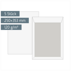 Versandtaschen mit Kartonrückwand | 250×353 mm, B4, 120 g/m², weiß, 5 Stück