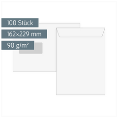 Versandtaschen mit Fenster | 162×229 mm, C5, 90 g/m², weiß, 100 Stück