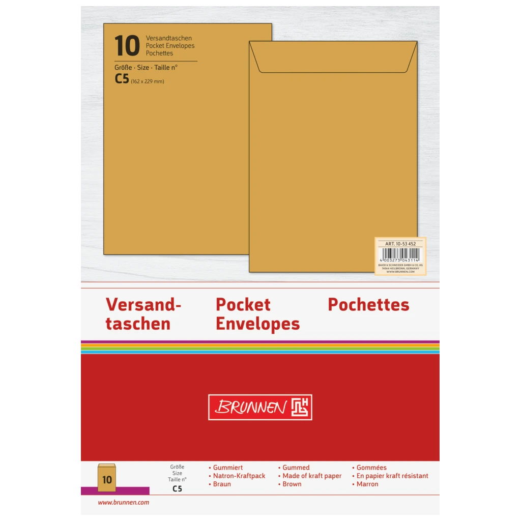 Versandtaschen | 162×229 mm, C5, 70 g/m², braun, 10 Stück