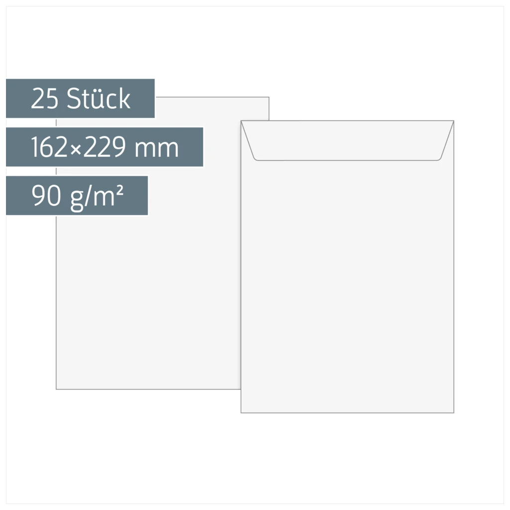 Versandtaschen | 162×229 mm, C5, 90 g/m², weiß, 25 Stück