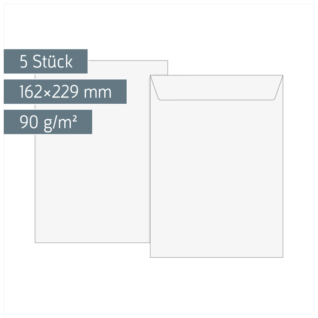 Versandtaschen | 162×229 mm, C5, 90 g/m², weiß, 5 Stück